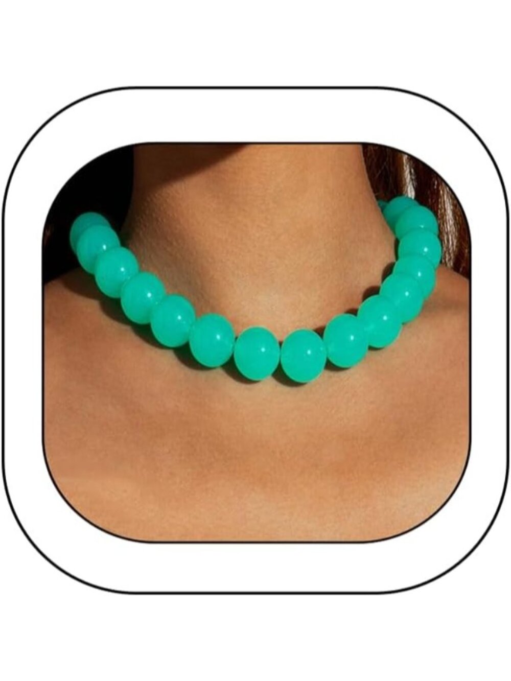 Women's Dark Green Acrylic Beaded Choker Necklace Chunky Round Bead Statement
